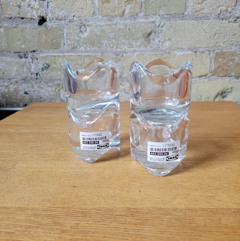 IKEA Vasnas Glass Wavy Tealight Candle Holders, Set of 4
